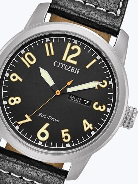 Citizen Chandler Eco-Drive Black Dial Watch with Black Leather Strap #BM8471-01E