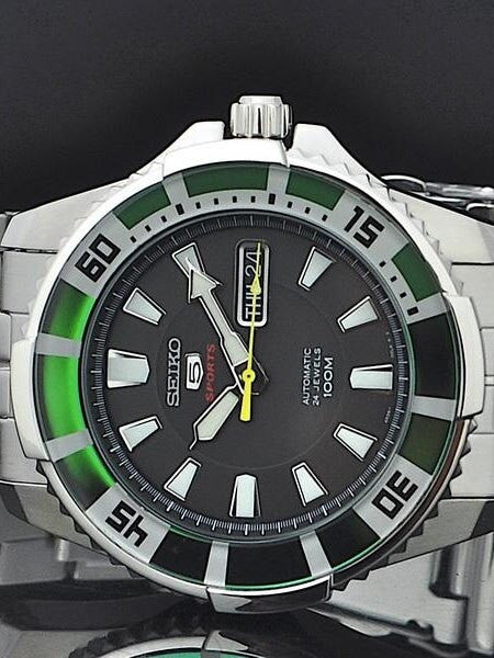 Seiko 44mm Sports 5, 24-Jewel Automatic Watch with Day and Date Window #SRP205