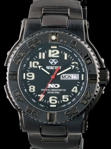 Reactor Trident 200 Meter Dive Watch with Never Dark Illumination, Black SS Case #59501