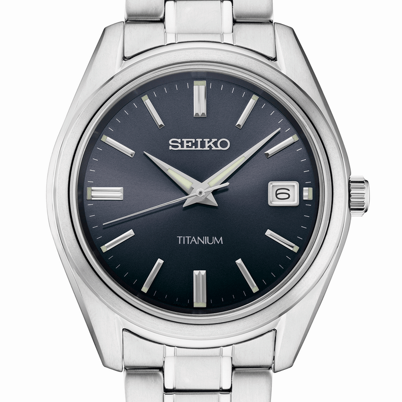 Seiko 40mm Titanium Quartz Watch with Sapphire Crystal and Titanium Bracelet SUR373
