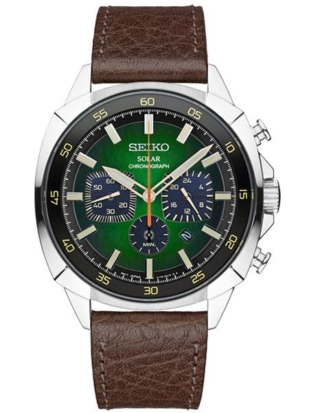 Seiko Solar Quartz Chronograph with Stop-Watch and 24-hour Sub-Dial  #SSC513
