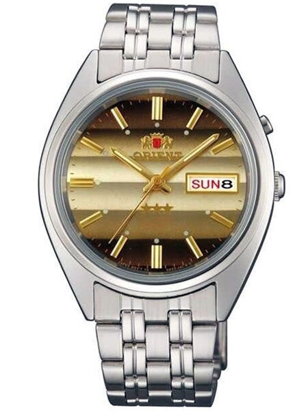 Orient Automatic Watch with Louver-Like Brown Dial, Day-Date and SS Bracelet #EM0401PU