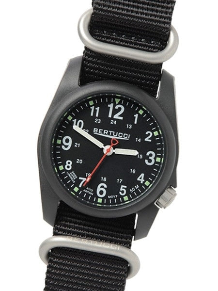Bertucci DX3 Field Poly Resin Watch, Heavy Duty Nylon Strap, Black Dial - 11010