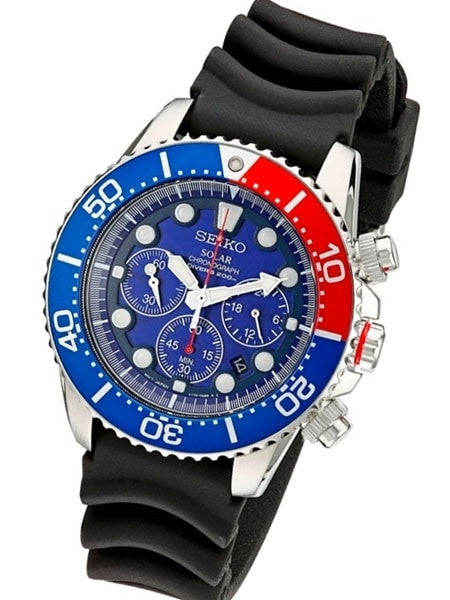 Seiko Solar Quartz Chronograph with Stop-Watch and 24-hour Sub-Dial  #SSC031