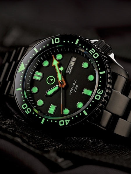 Islander Black Dial Automatic Dive Watch with DLC Case and Bracelet, AR Sapphire Crystal, Luminous Ceramic Bezel Insert #ISL-34