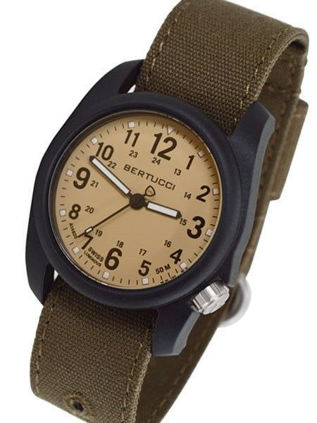 Bertucci DX3 Canvas Polycarbonate Unibody Watch, Bark Comfort Band, Patrol Khakiâ¢ Dial - 11091
