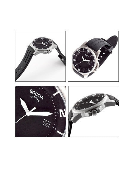 Boccia Mens Black Dial Quartz Sport Watch with 45mm Titanium Case and Rubber Strap #3535-01