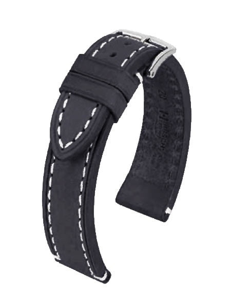 Hirsch Liberty One Piece Black Calf Leather Watch Strap #109002-50