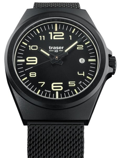Traser P59 Essential M Black Dial Watch w/Trigalight + SuperLuminova #108206
