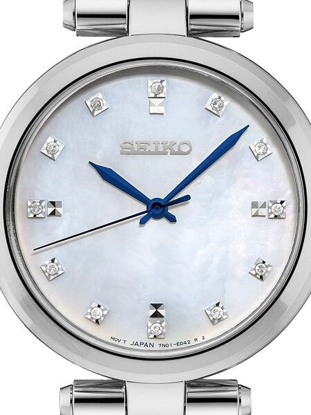 Seiko Ladies Quartz Dress Watch with with 12 Diamond Hour Markers, Mother of Pearl Dial #SRZ529