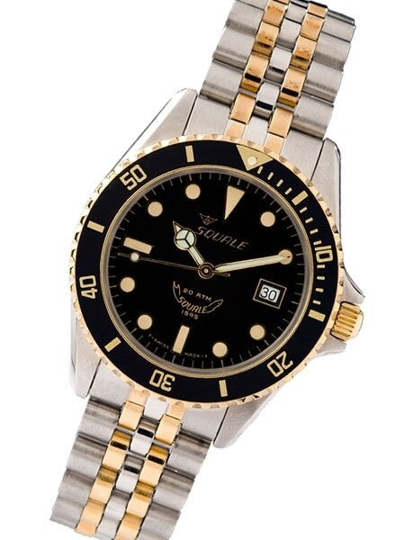 Squale 200 meter Swiss Quartz Dive watch with Two-Tone Bracelet  #1545-Qtz