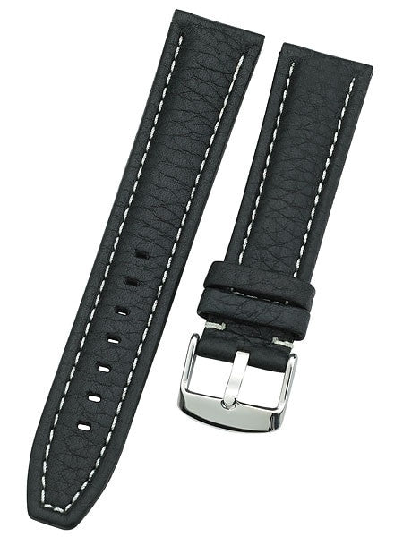 Calfskin Distressed Aviator Black Leather Strap with Heavy Padding #BON-93630 (Long)