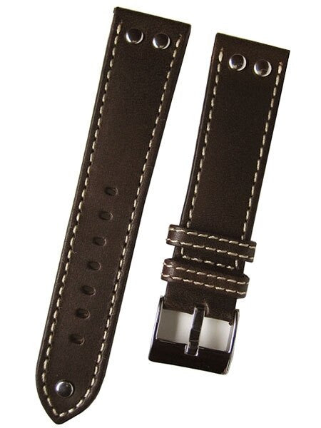 Aviator Style Brown Leather Strap with Rivets and Contrast Stitching #EBV-ST-22780