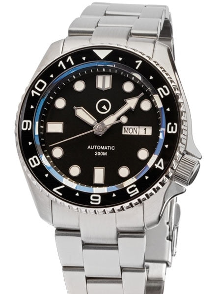 Islander Automatic Dive Watch with Solid-Link Bracelet, AR Sapphire Crystal, Dual-Time Luminous Ceramic Bezel Insert #ISL-01