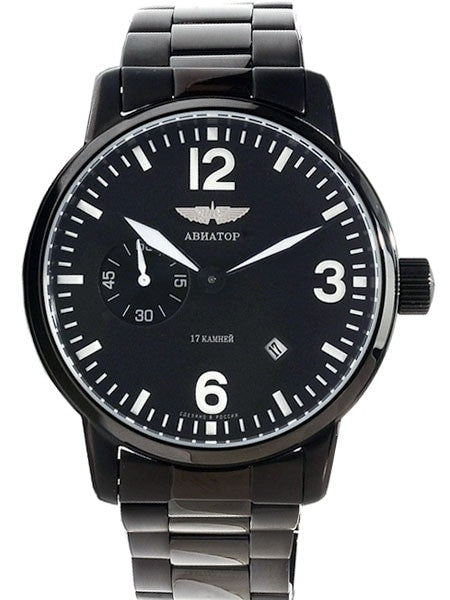 Aviator 45mm Mechanical, Hand Wind Black PVD Watch with SuperLuminova Hands and Markers #6974645B