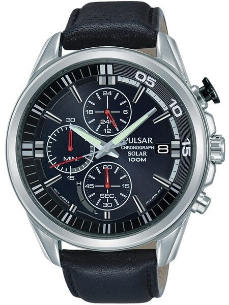 Pulsar Solar Quartz Chronograph Watch with Stopwatch and 24-Hour Sub-Dial #PZ6023