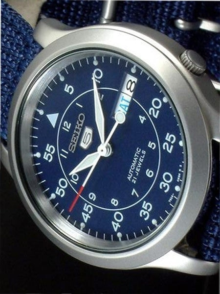 Seiko 5 Military Blue Dial Automatic Watch with Blue Canvas Strap