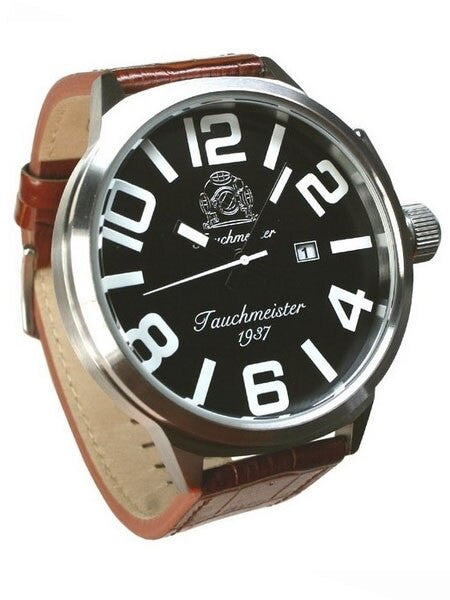 Tauchmeister XXL 58mm Black Dial Military Watch with Crown Protector #T0289