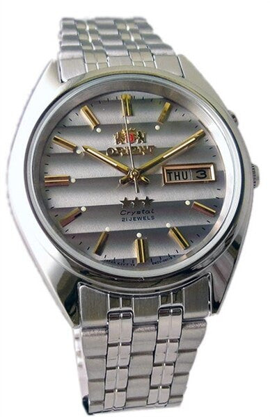 Orient Automatic Watch with Louver-Like Grey Dial, Day-Date and SS Bracelet #EM0401PK