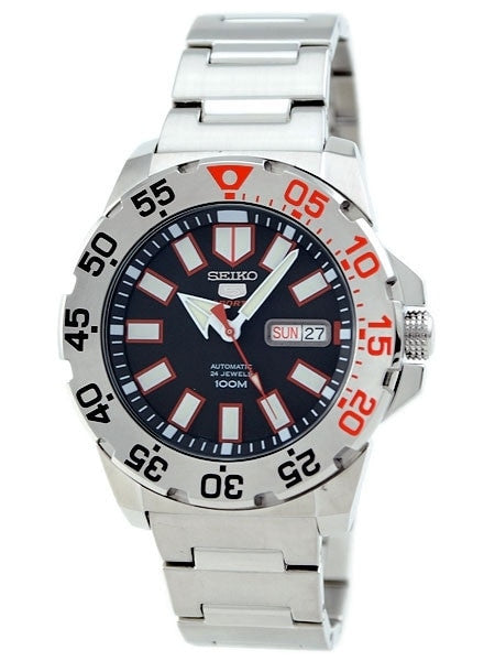 Seiko 43mm Sports 5 Automatic 24-Jewel Watch with Day and Date, Black Dial #SRP485K1