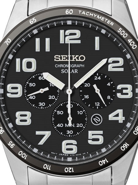 Seiko Core Series Black Dial, Solar Chronograph with 24-Hour Sub-Dial #SSC229