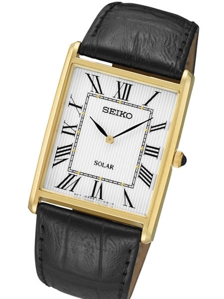 Seiko Classic Thin Solar Dress Watch with Goldtone Stainless Steel Case #SUP880