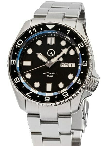 Scratch and Dent - Islander Automatic Dive Watch w AR Sapphire Crystal, Dual-Time Luminous Ceramic Bezel Insert #ISL-01