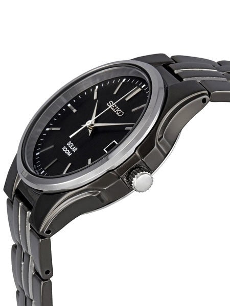 Seiko Solar Watch with 39mm Black Ion-Plated Stainless Steel Case and Bracelet #SNE125
