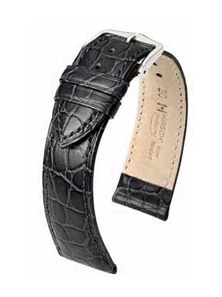 Hirsch Aristocrat Black Crocodile Embossed Leather Watch Strap #038280-50