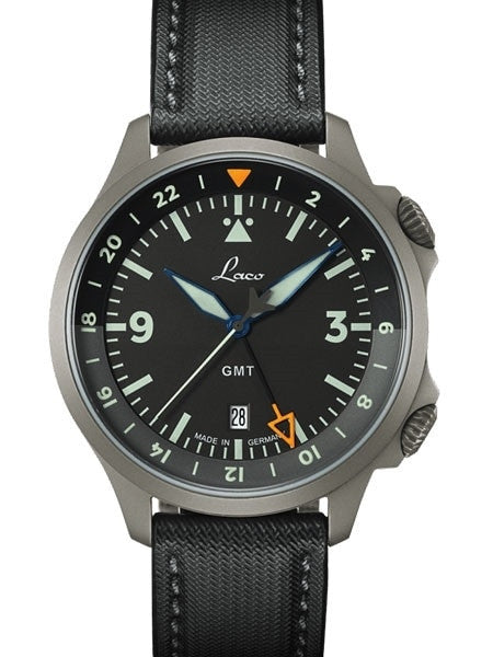 Laco Frankfurt Swiss Automatic GMT Dual-Time Pilot Watch with Double-Dome AR Sapphire Crystal #862120