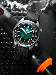 PHOIBOS Eagle Ray 300-Meter Dual-Time GMT Dive Watch with Double Dome AR Sapphire Crystal #PX023A