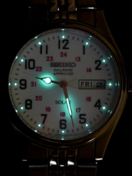 Seiko Railroad Approved Solar Watch with 37mm Case, 12 and 24 Hour Scale #SNE045