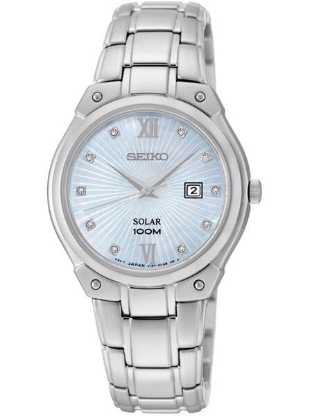 Seiko Ladies Solar Dress Watch with Blue Dial and Diamond Hour Markers #SUT213