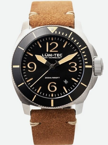 Lum-Tec 44mm Swiss Quartz Dive Watch with AR Sapphire Crystal, Luminous Bezel #M88