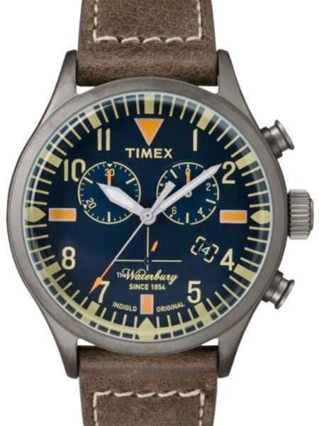 Timex 42mm Waterbury Quartz Chronograph with Blue Dial and INDIGLO Night-Light #TW2P84100VQ