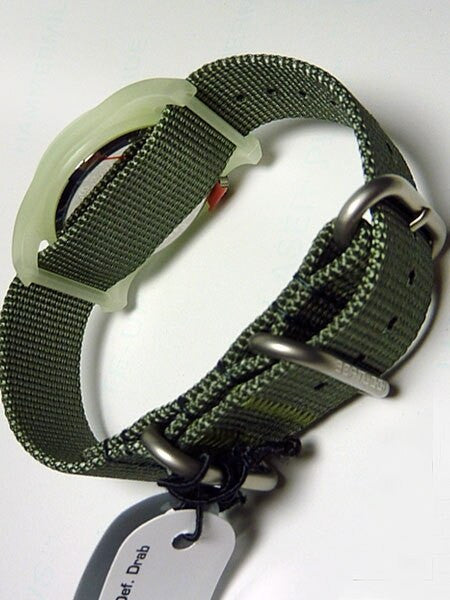 Bertucci DX3 Luminous Resin Watch, Olive Green Nylon Strap, White Dial - 11028
