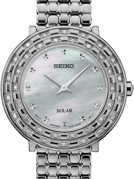 Seiko Tressia Solar Dress Watch with with 36 Diamonds, Mother of Pearl Dial #SUP373