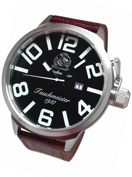 Tauchmeister XXL 58mm Black Dial Military Watch with Crown Protector #T0289