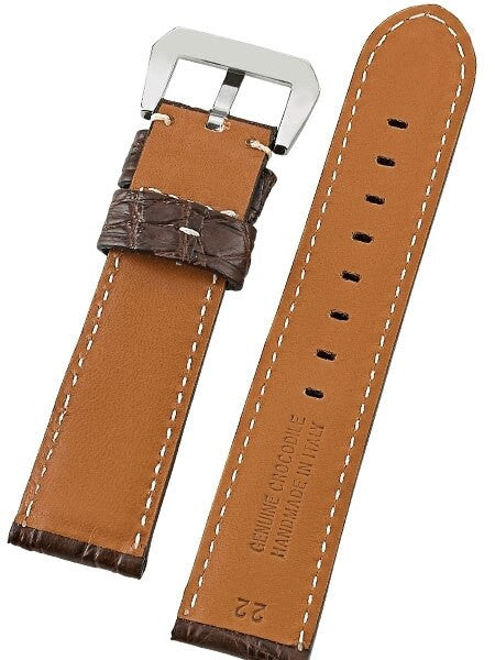 Toscana Dark Brown Genuine Cayman Crocodile Watch Strap with Leather Lining #GR-90002