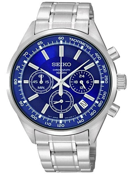 Seiko Quartz Analog Chronograph Sports Watch, Blue Dial SSB039P1