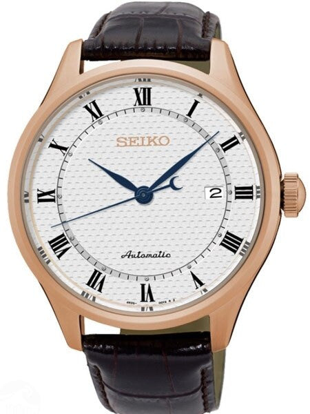 Seiko 23-Jewel Automatic Dress Watch with 42mm Case, Leather Strap #SRP772
