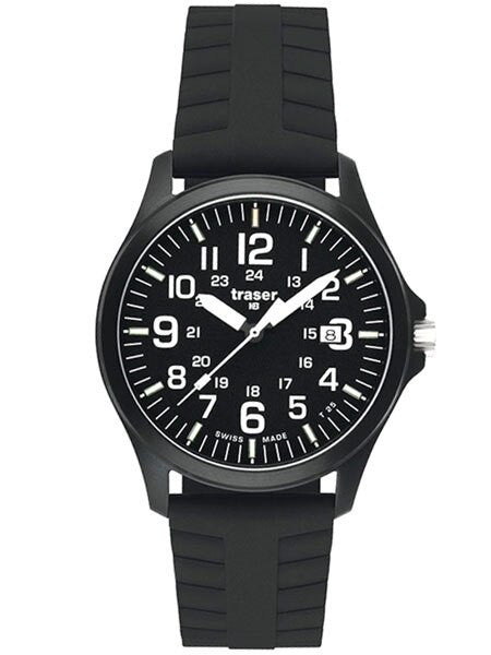 Traser Officer Pro Black PVD Steel Case Watch on Rubber Strap #100229