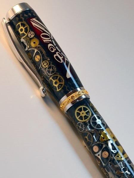 Artisan Crafted Collectable Pen made with a Franck Muller dial and assorted gears, cogs, screws and bridges #WPP401RB