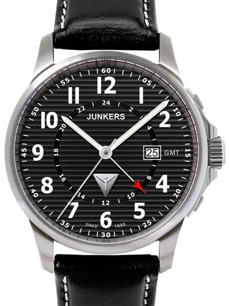 Scratch and Dent - Junkers Tante JU Series GMT Watch with Corrugated Black Dial #6848-2