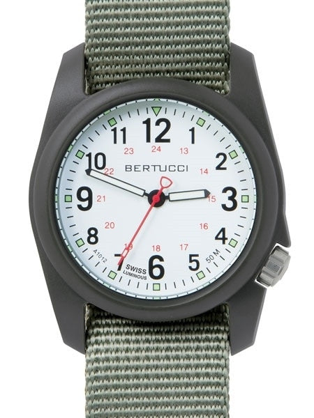 Bertucci DX3 Field Resin Watch, Defender Drab Nylon Strap, White Dial - 11019