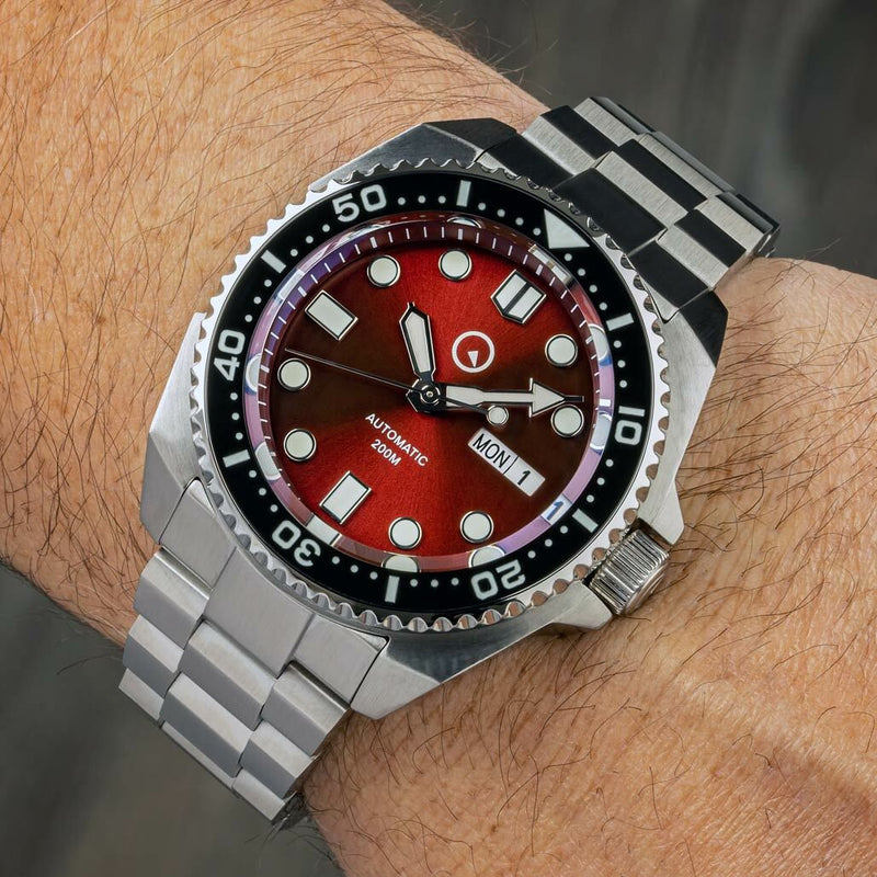 Islander Red Automatic Dive Watch with AR Double-Dome Sapphire Crystal, and Luminous Ceramic Bezel Insert #ISL-66