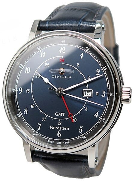 Graf Zeppelin Nordstern Series Swiss Quartz GMT Watch with Coin-Edge Case #7546-3