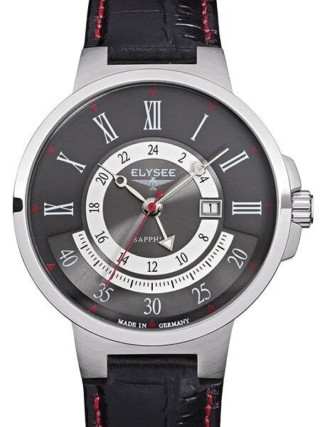 Elysee Marathon Swiss Quartz Dress GMT Dual Time Watch with Sapphire Crystal #17006E