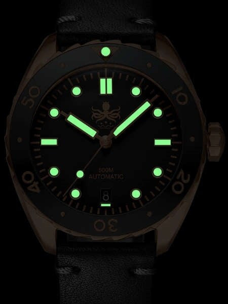PHOIBOS Eagle Ray 500-Meter Swiss Automatic Dive Watch with Bronze Case, Black Meteorite Dial #PY018F