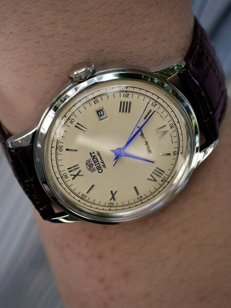 Scratch and Dent - Orient Bambino Automatic Dress Watch with Cream Dial, Vibrant Blue Hands #ER2400CN-SND3
